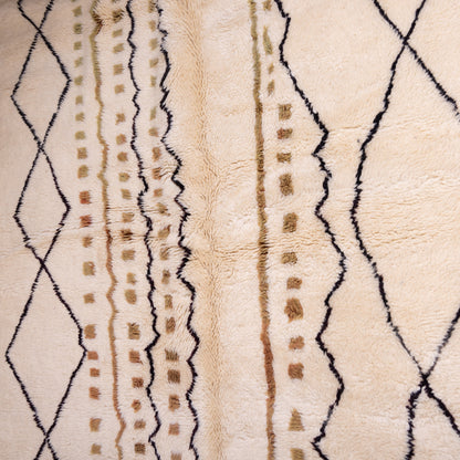 Handmade Mrirt Rug – 100% Wool Moroccan Berber Carpet – Cream & Black Tribal Geometric Wool Rug – Luxury Boho & Minimalist Home Decor