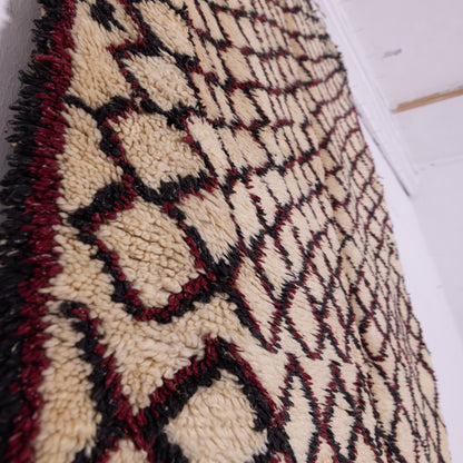 Classic Beni Ourain Rug - Diamond Lattice in Burgundy and Black on Ivory Wool