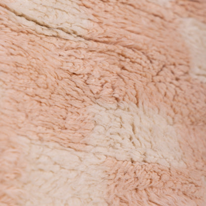 Handmade Mrirt Rug – 100% Wool Moroccan Berber Carpet – Cream & Blush Checkered Wool Rug – Luxury Minimalist & Modern Home Decor