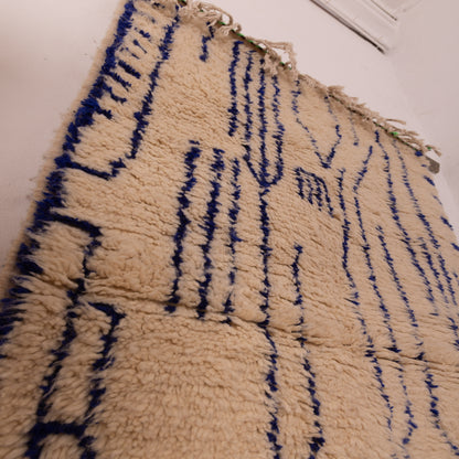 Handwoven Moroccan Wool Rug - Modern Abstract Line Pattern in Indigo on Cream - Berber Art Decor Carpet