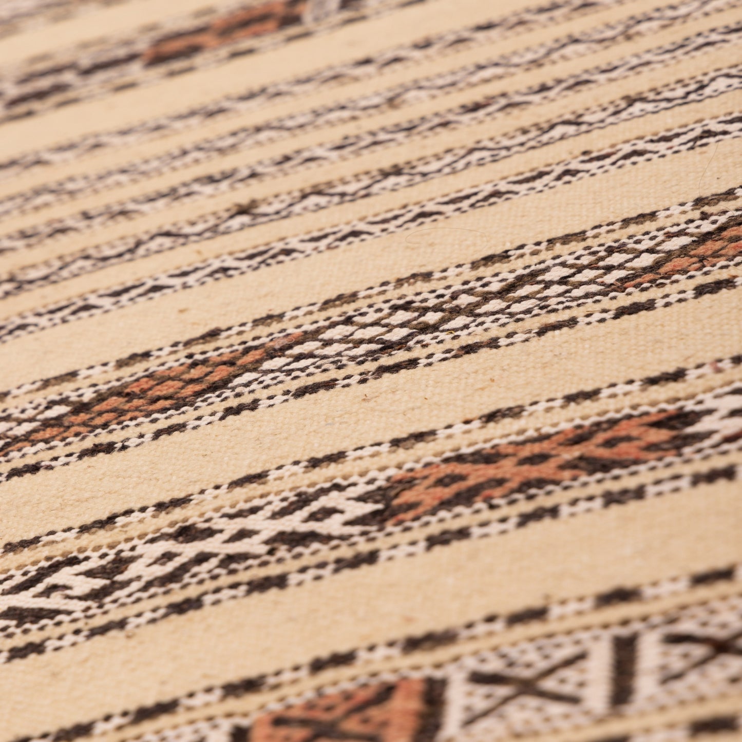 Handwoven Neutral Moroccan Runner Rug - 100% Wool
