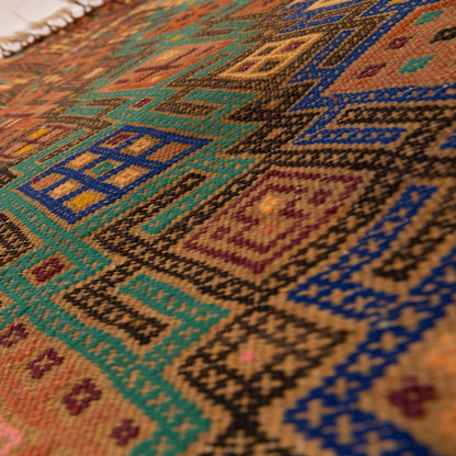 Handwoven Moroccan Berber Rug | Vintage Geometric Wool Carpet with Tribal Patterns ; 7,05 ft / 4,59 ft