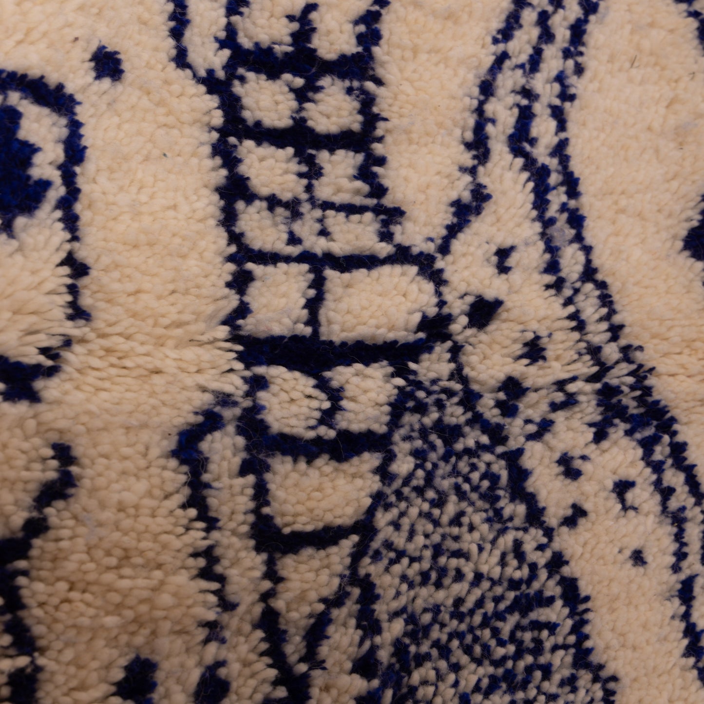 New Handmade Azilal Wool Rug - Abstract Blue Berber Symbols - Moroccan Tribal Floor or Wall Decor
