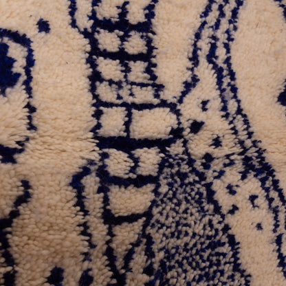 New Handmade Azilal Wool Rug - Abstract Blue Berber Symbols - Moroccan Tribal Floor or Wall Decor