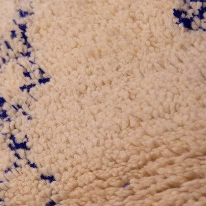 New Handmade Azilal Wool Rug - Abstract Blue Diamond Pattern on Cream - Moroccan Tribal Wall or Floor Decor