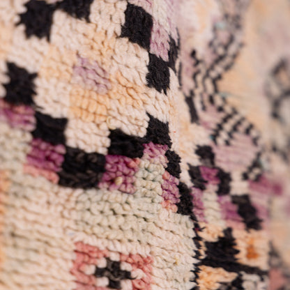 Vintage Moroccan Bjaad Rug – Handwoven Wool Rug with Geometric Berber Symbols in Muted Purple & Beige Tones