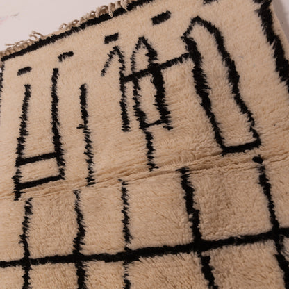 Modern Black & White Azilal Rug - Handmade Moroccan Wool & Cotton Carpet - Geometric Tribal Grid Wall Decor
