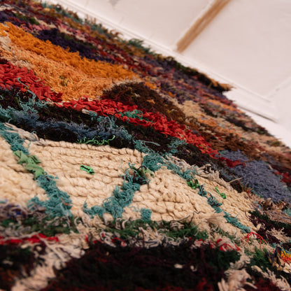 Vintage Moroccan Boucherouite Rug – Handwoven Bohemian Berber Carpet with Bold Geometric Patterns