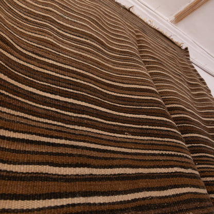Vintage Moroccan Wool Blanket | Handwoven Berber Striped Throw | Nomadic Kilim Rug ; 7,55 ft / 4,10 ft