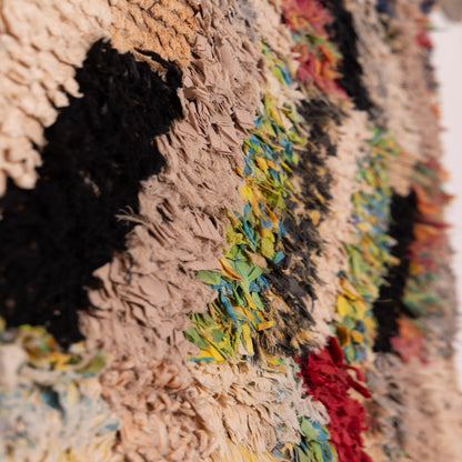 Vintage Moroccan Boucherouite Rug – Handwoven Berber Carpet with Bold Chevron Patterns