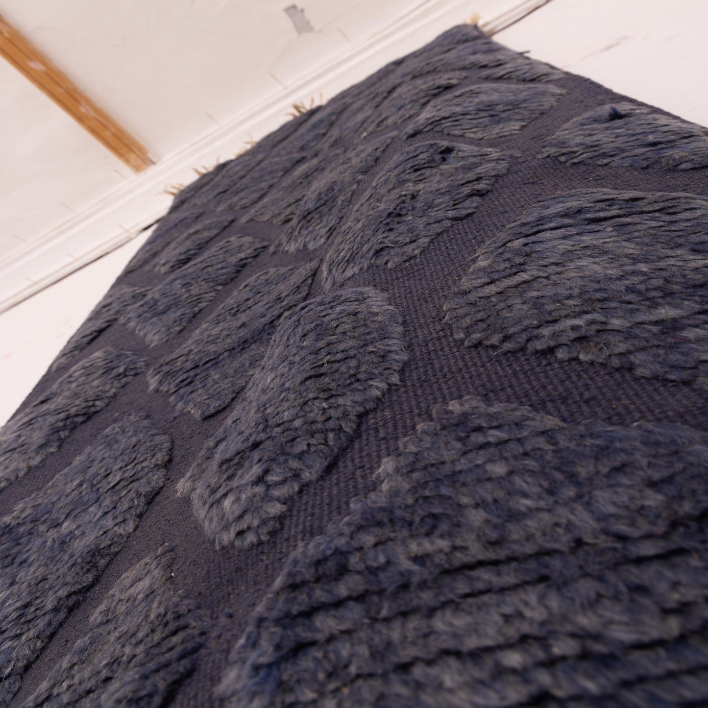 Moroccan Corridor Rug - Handwoven Runner - Dark Blue & Charcoal - Modern Berber Motif