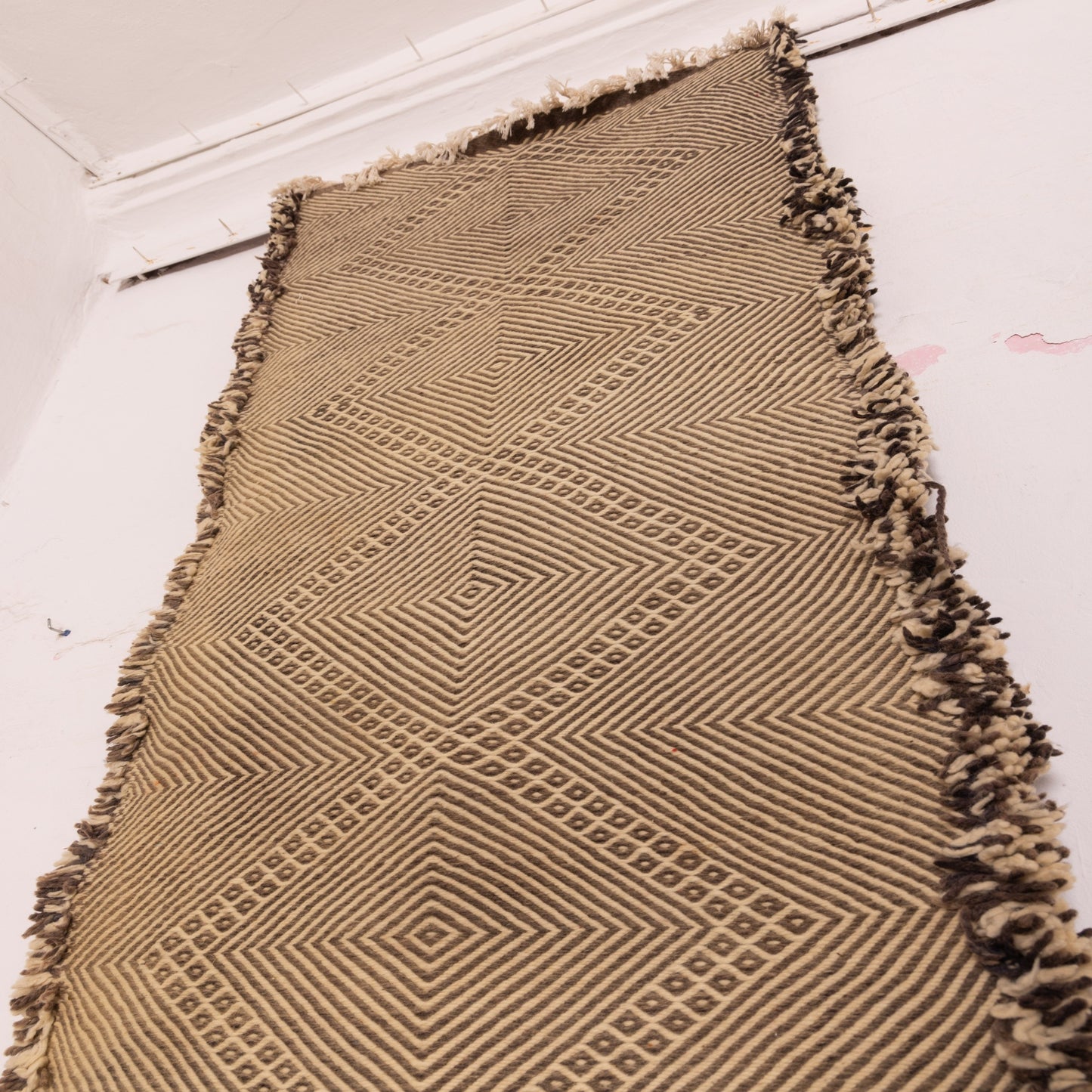 Monochrome Diamond Corridor Runner - Handwoven Wool Hallway Rug