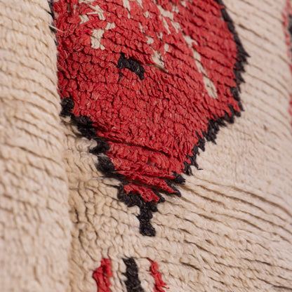 Vintage Moroccan Azilal Rug - Tribal Red & Black Motifs - Abstract Folk Art Design