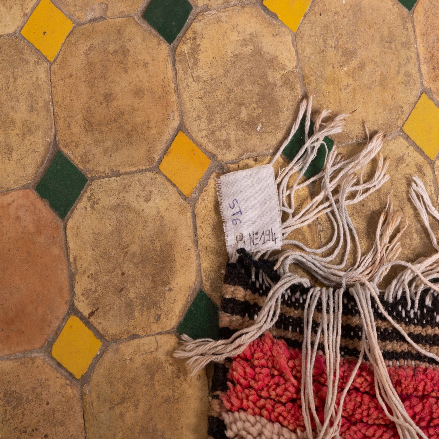 Handwoven Moroccan Wool Runner Rug - Modern Geometric Design - Beige, Blue & Red - 80% Wool 20% Cotton - Vintage