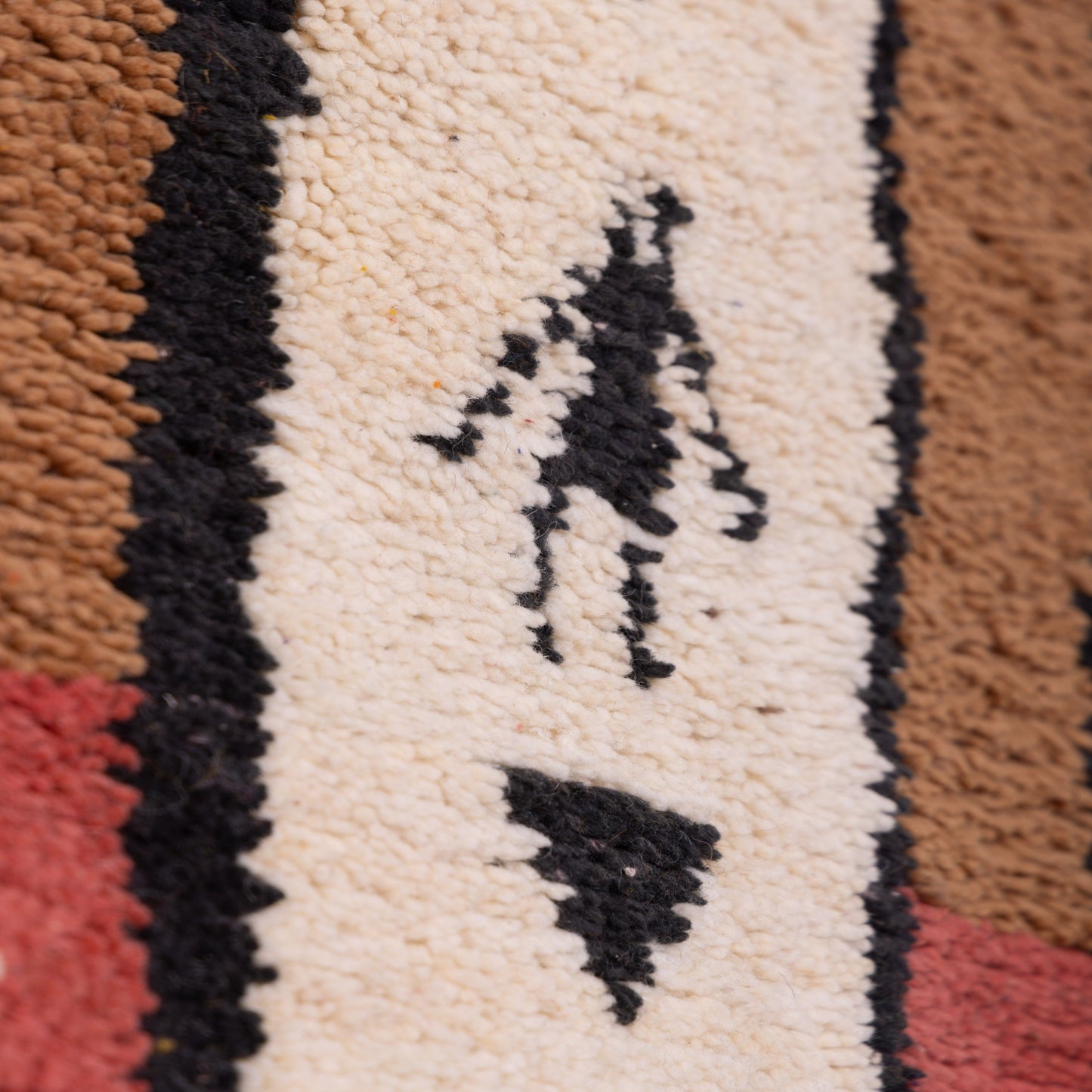Tribal Symbol Boujad Rug – New Moroccan Wool Rug – Earthy Abstract Wall Hanging – Mustard, Ivory, and Terracotta Handmade Berber Art