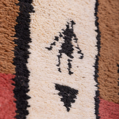 Tribal Symbol Boujad Rug – New Moroccan Wool Rug – Earthy Abstract Wall Hanging – Mustard, Ivory, and Terracotta Handmade Berber Art