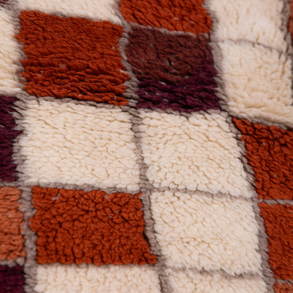 Minimalist Moroccan Wool Rug – Handwoven Berber Beni Ourain Style – Cream with Geometric Brown Lines – Boho Chic Decor