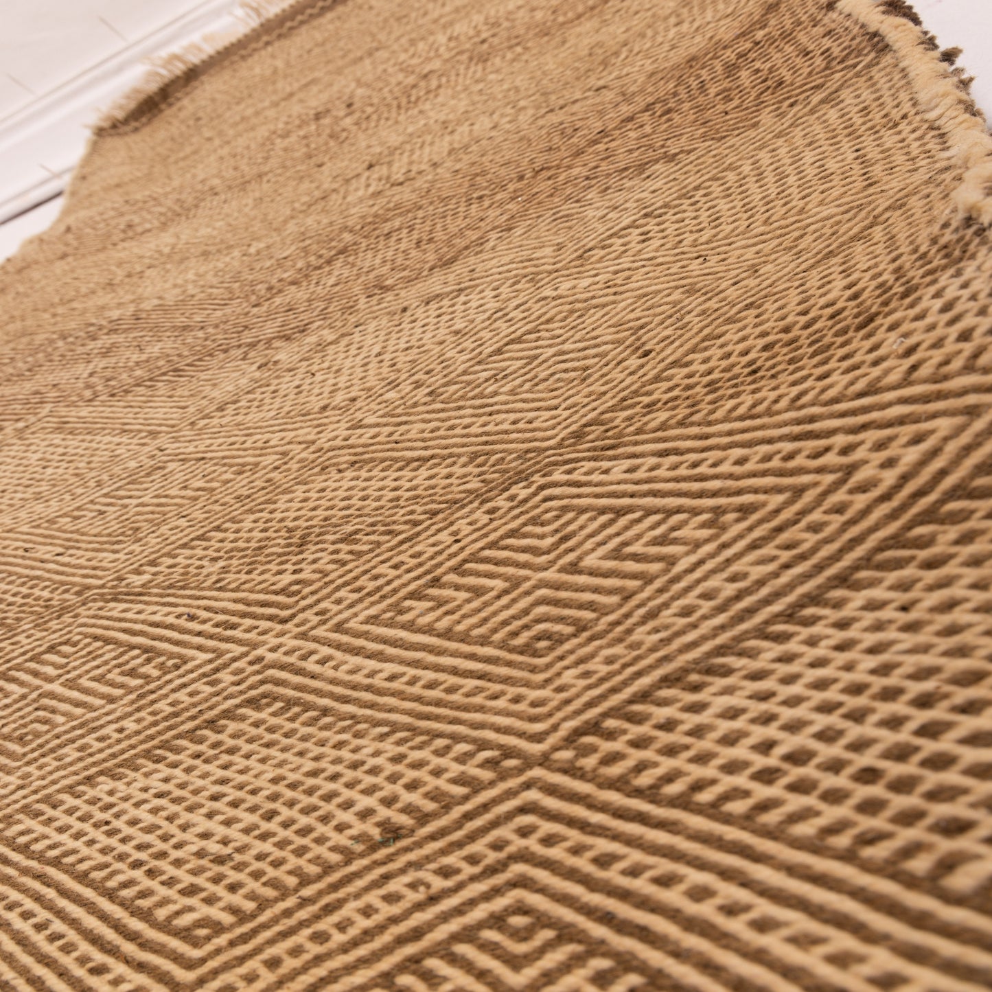 Natural Wool Corridor Runner - Handwoven Moroccan Rug in Beige & Brown