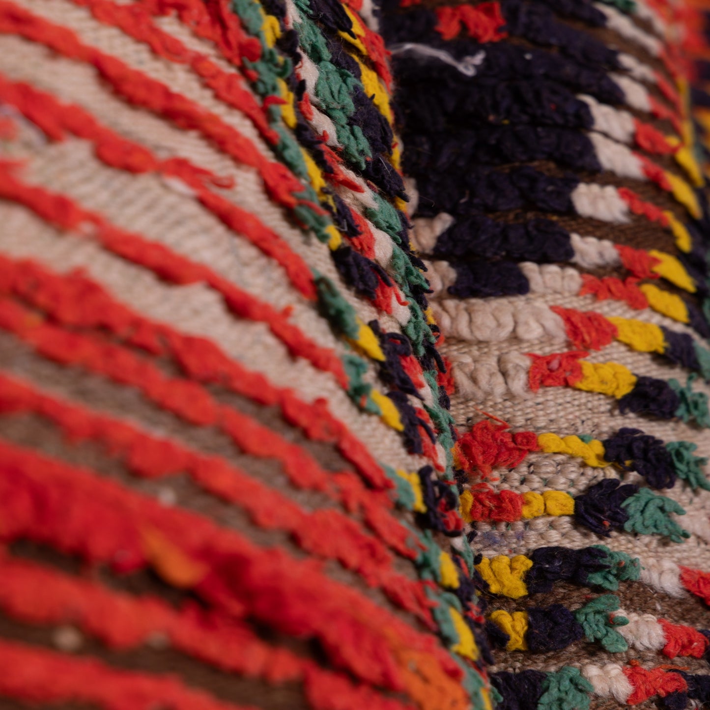 Vintage Moroccan Berber Rug – Handwoven Wool Boujad Carpet – Red, Green & Yellow Tribal Rug
