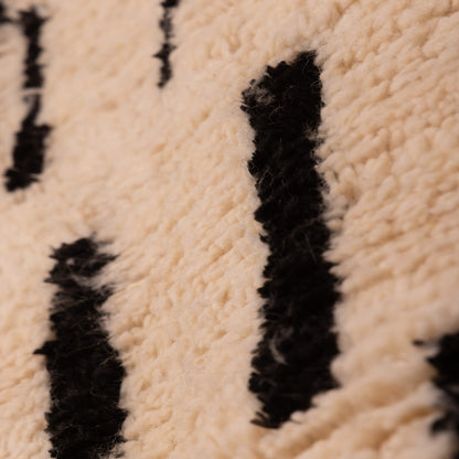 Black and White Azilal Rug - Geometric Moroccan Wool & Cotton Runner - Handwoven Berber Tribal Wall or Floor Art