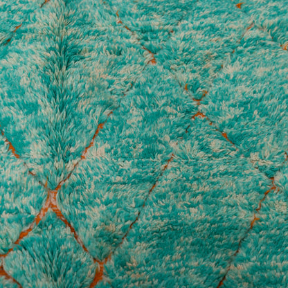 Handmade Mrirt Rug – 100% Wool Moroccan Berber Carpet – Vibrant Green & Orange Diamond Pattern Rug – Boho, Eclectic, & Modern Home Decor