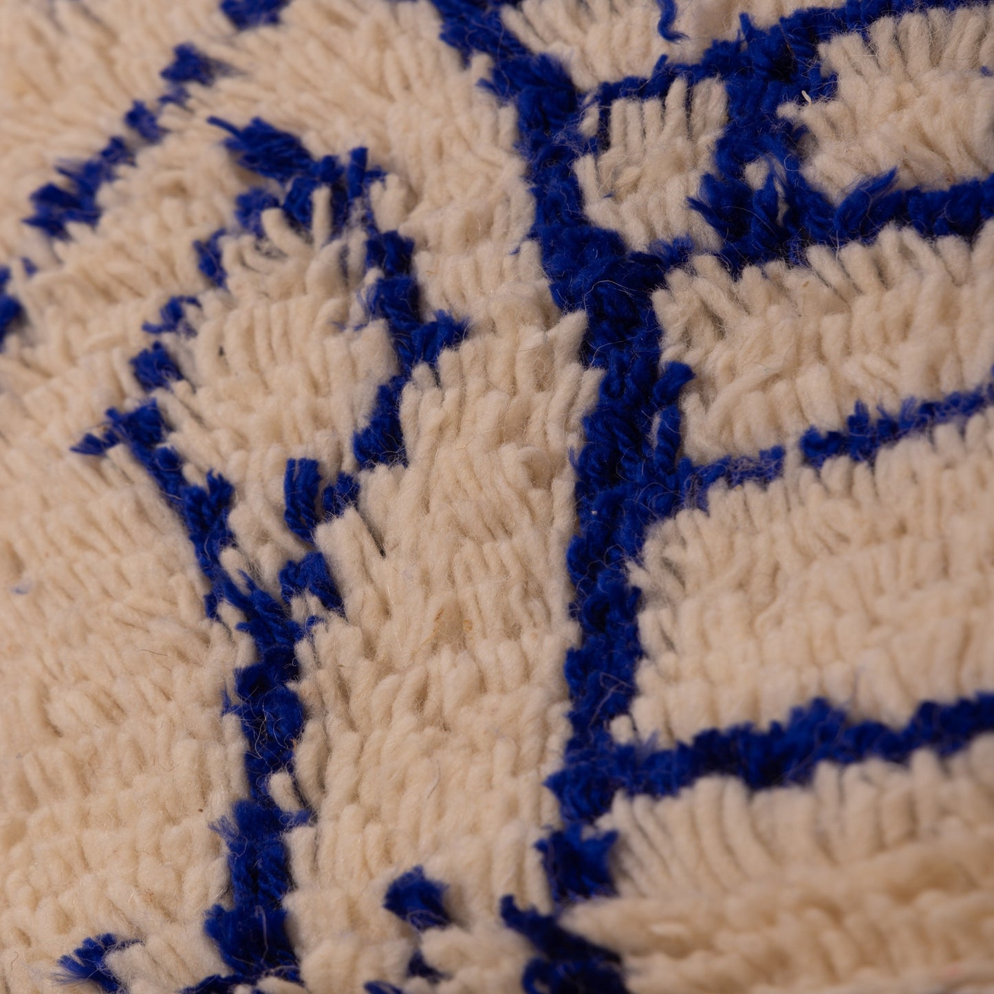 New Handmade Azilal Wool Rug - Blue Abstract Architecture Design on Cream - Modern Moroccan Tribal Decor