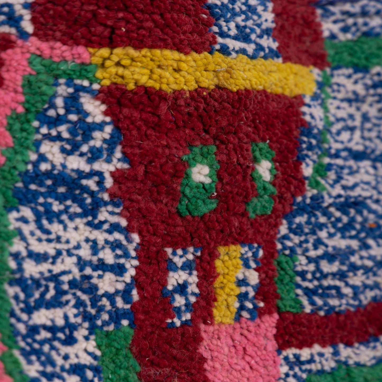 Bold Abstract Boujad Rug – New Moroccan Wool Rug – Pink, Yellow, Blue & Green Modern Art Design – Handmade Berber Textile Wall Hanging