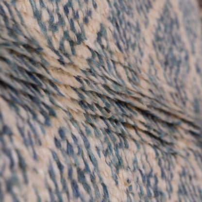 Handwoven Taznakht Moroccan Rug – 100% Wool Black & Beige Diamond Pattern with Blue Accent – Authentic Berber Tribal Design ;  9,02 ft / 5,41 ft