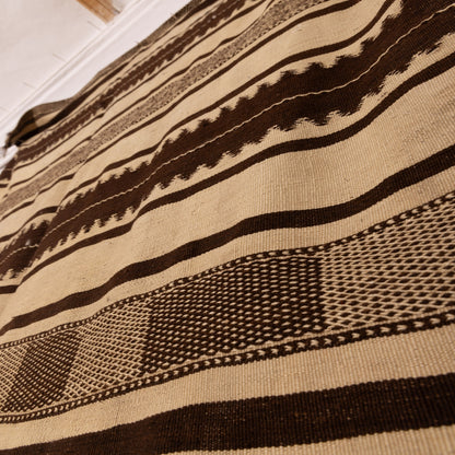Vintage Moroccan Handwoven Wool Blanket | Berber Striped Throw | Nomadic Kilim Rug ; 11,98 ft / 4,43 ft