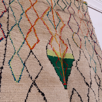 Playful Diamond Web Rug - Handwoven Berber Wool with Central Colorful Motif