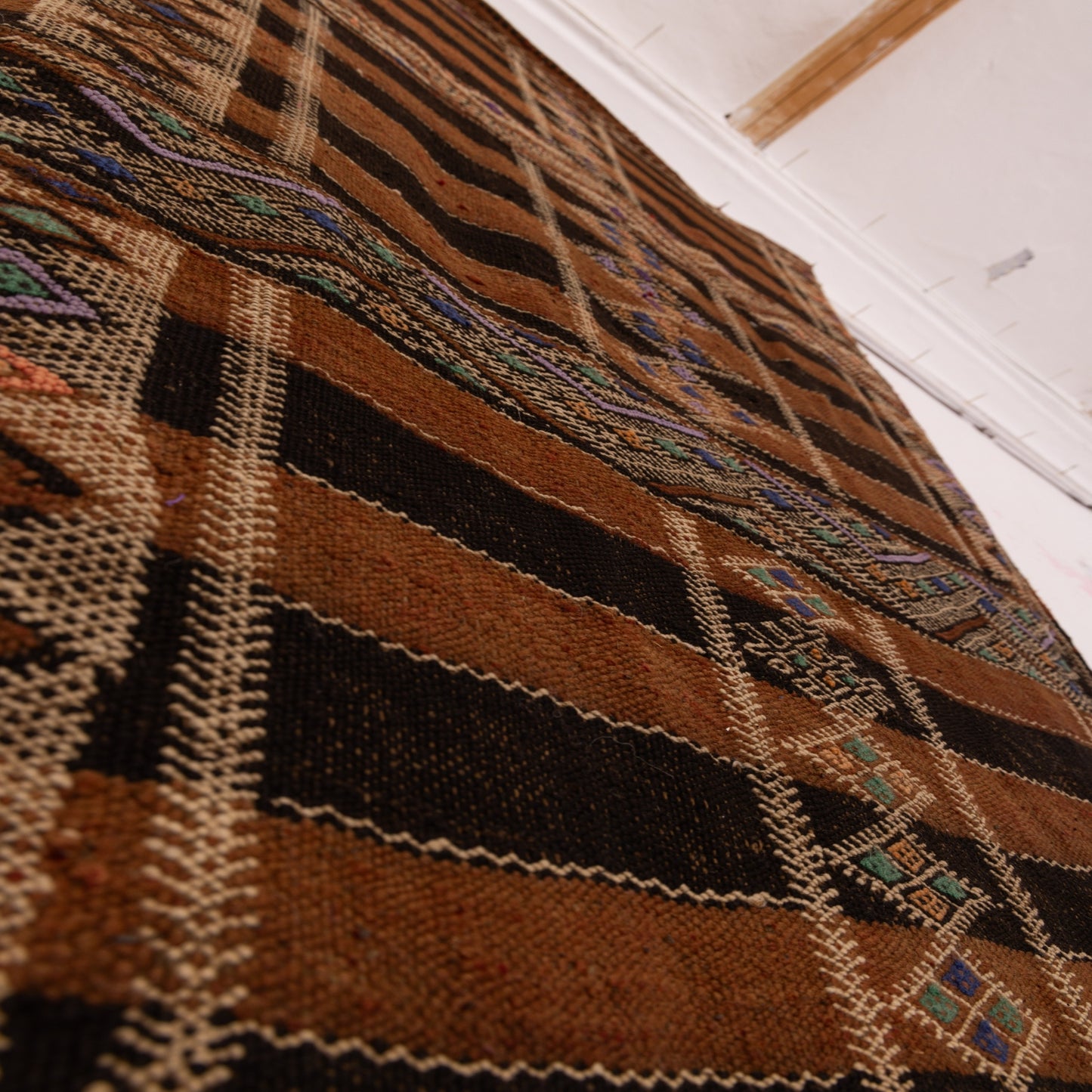 Handwoven Moroccan Runner Rug - Earth Tones - 100% Wool