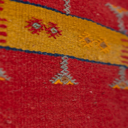 Handwoven Moroccan Akhnif Rug – Bold Red Berber Wool & Cotton Carpet with Symbolic Motifs