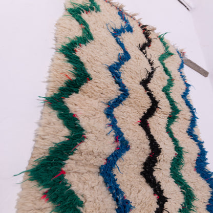 Vintage Azilal Moroccan Rug - Handwoven Wool Runner with Zigzag Pattern - Cream, Green, Blue & Black Berber Carpet