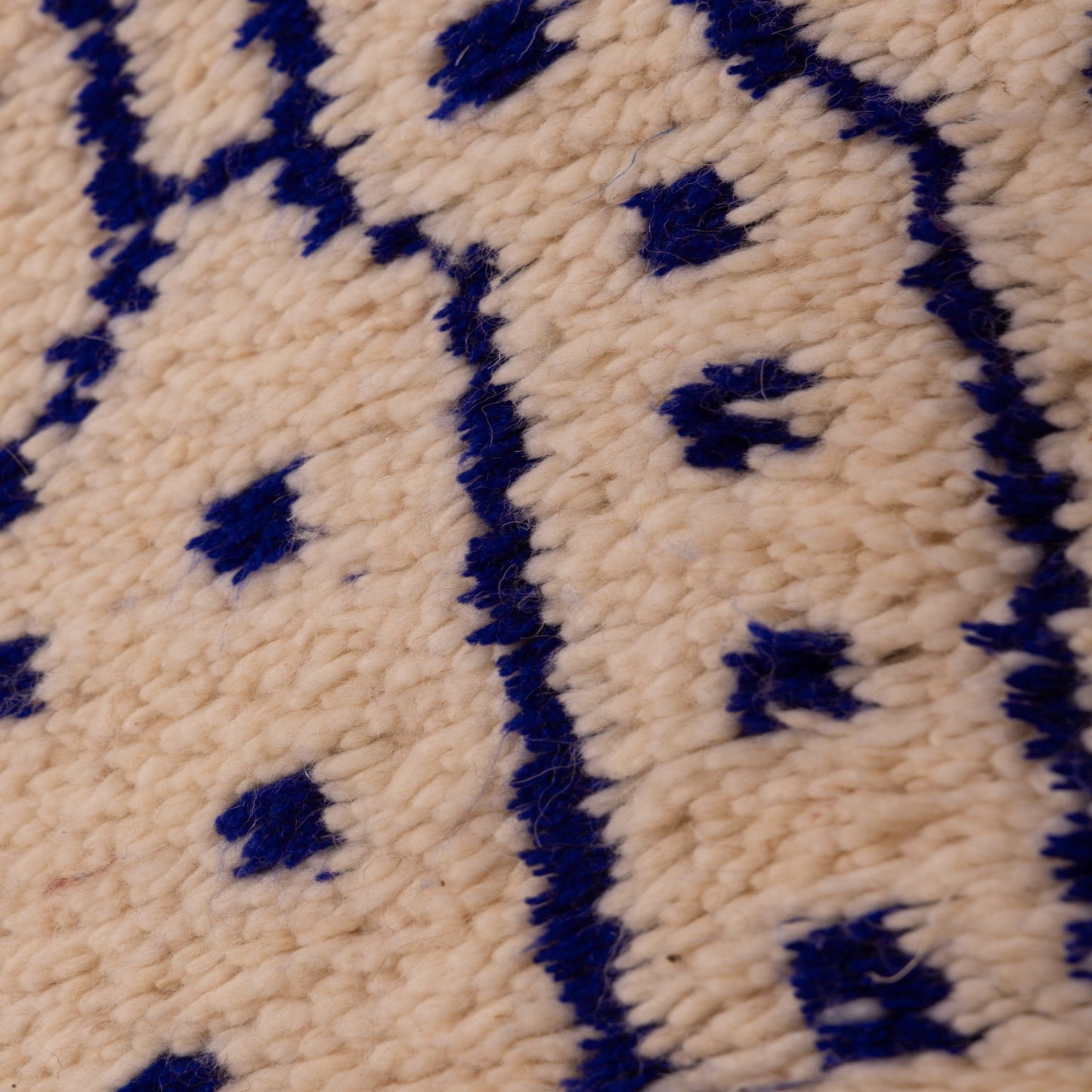 New Handmade Azilal Wool Rug - Abstract Blue Tribal Design on Cream - Moroccan Tribal Wall Hanging or Floor Decor