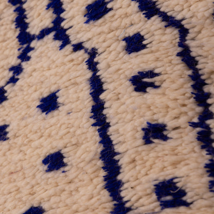 New Handmade Azilal Wool Rug - Abstract Blue Tribal Design on Cream - Moroccan Tribal Wall Hanging or Floor Decor