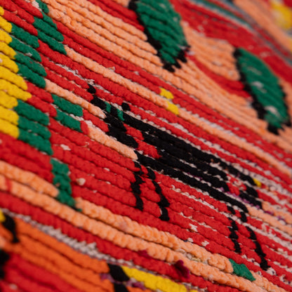 Vintage Moroccan Boujad Rug – Bold Geometric Patterns in Red, Green & Yellow – Handwoven Berber Wool