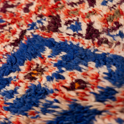 Vintage Moroccan Geometric Runner Rug - Bold Blue, Red & Cream Diamond Pattern - Handwoven Wool - 80% Wool 20% Cotton