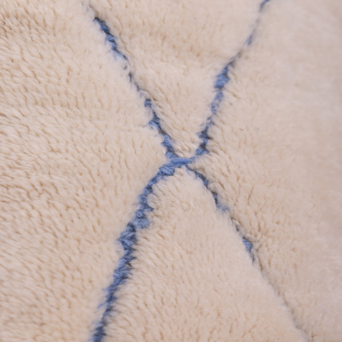 Handwoven Moroccan Mrirt Rug – Soft Berber Wool with Blue Geometric Lines