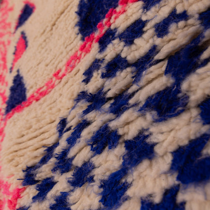Modern Azilal Rug - Neon Pink & Indigo Tribal Pattern - Moroccan Handwoven Carpet - 80% Wool 20% Cotton - Boho Wall Hanging or Floor Art