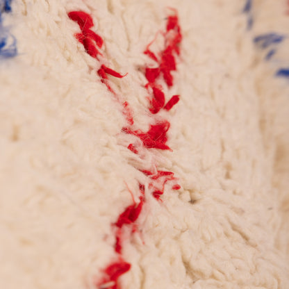 Modern Azilal Rug - Handmade Moroccan Berber Carpet - 80% Wool 20% Cotton - Red & Blue Diamond Boho Decor