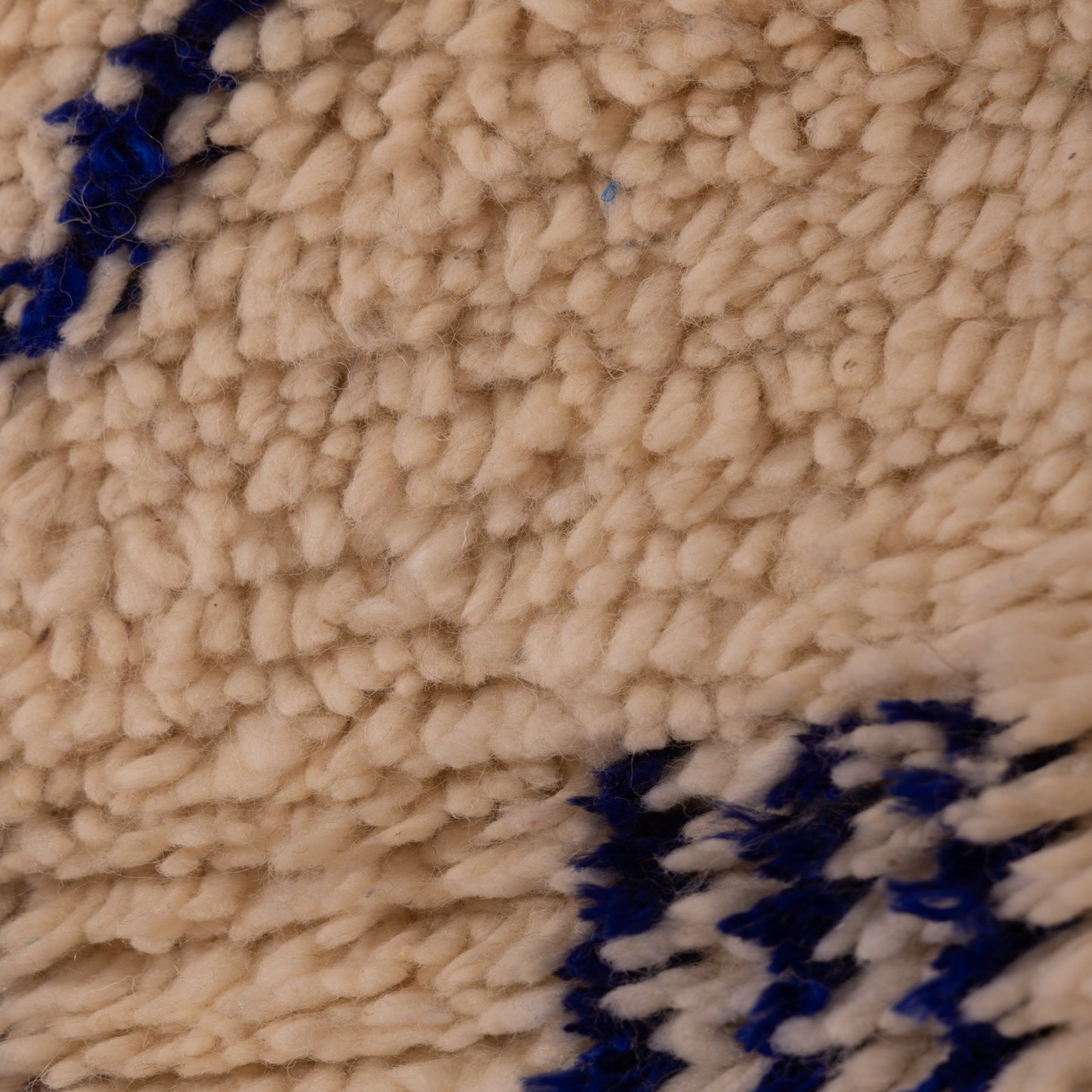 New Handmade Azilal Wool Rug - Blue Abstract Tribal Designs on Cream - Boho Moroccan Floor or Wall Decor