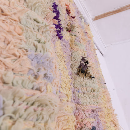 Vintage Moroccan Boucherouite Rug – Soft Pastel Abstract Berber Carpet – Handmade Boho Shaggy Rug