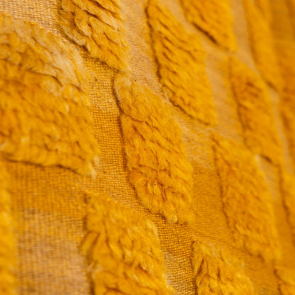 Handwoven Taznakht Moroccan Rug – 100% Wool Golden Yellow Checkerboard Carpet – Authentic Berber Artisan Weaving – Warm Geometric Design ; 6,89 ft / 3,94 ft