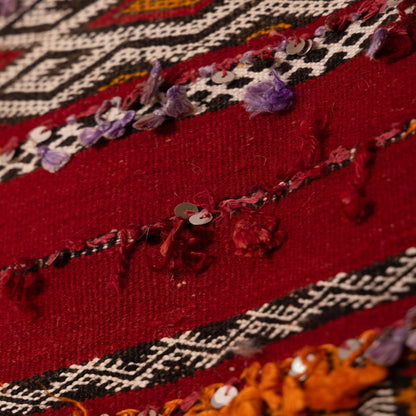 Large Vintage Moroccan Kilim Rug | Handwoven Berber Carpet | Red Tribal Wool Flatweave ; 12,63 ft / 5,41 ft