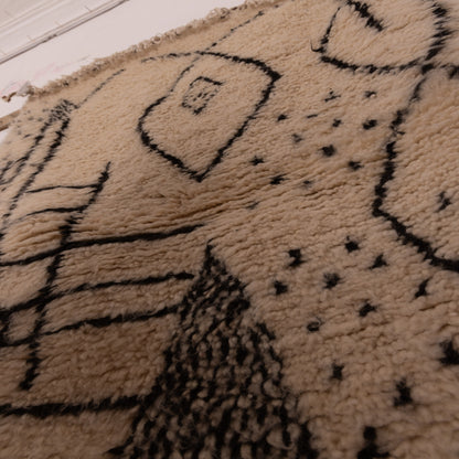 Neutral Azilal Rug with Tribal Symbols - Handmade Wool & Cotton Moroccan Carpet - Small Berber Wall Hanging or Area Rug