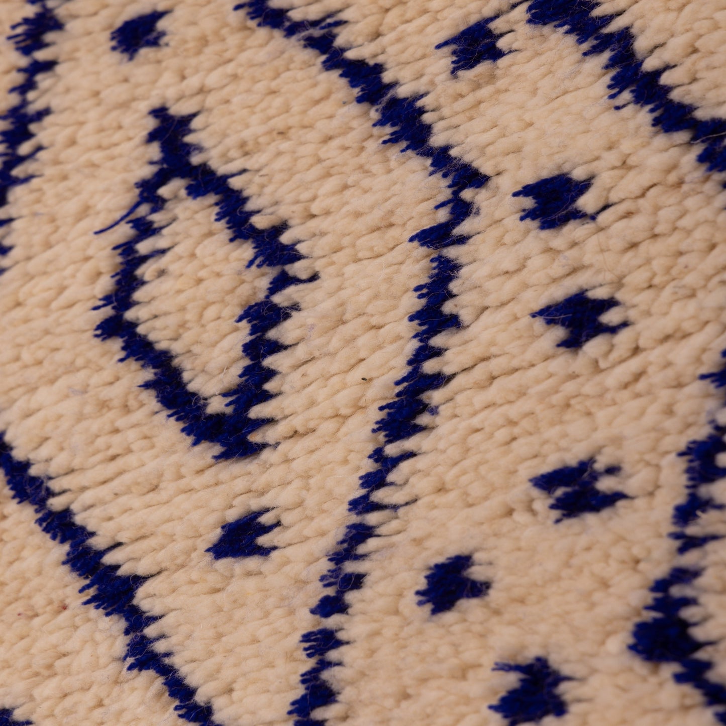New Handmade Azilal Rug - Abstract Blue Berber Design on Cream - Moroccan Modern Tribal Wall Hanging or Floor Rug