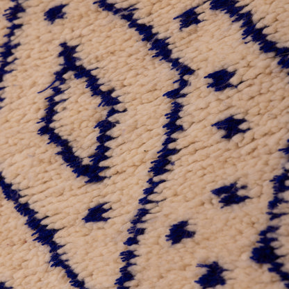 New Handmade Azilal Rug - Abstract Blue Berber Design on Cream - Moroccan Modern Tribal Wall Hanging or Floor Rug