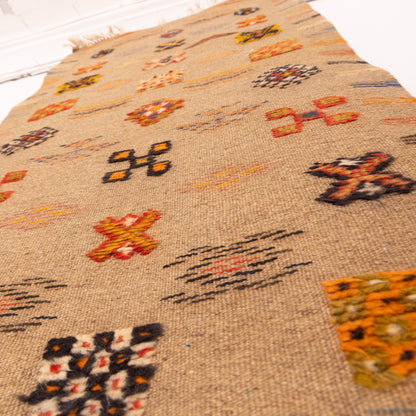 Moroccan Corridor Rug - Handwoven Runner - Tribal Motif Beige Base
