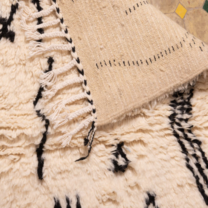 Minimalist Azilal Rug - Handmade Moroccan Wool & Cotton Small Rug - Black & White Tribal Boho Decor