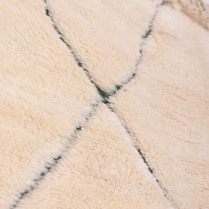 Handwoven Moroccan Beni Ourain Wool Rug – Cream with Geometric Green Diamond Pattern